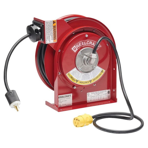 Reelcraft Cord Reel With Hand Lamp, Spring Retracted, 12 AWG, Red Reel Color, 45 ft Length L-4545-123-3-RP - main